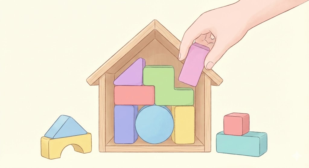 積み木で家を組み立てている様子。ホームページに必要な機能を後から自由に追加できる拡張性のイメージ