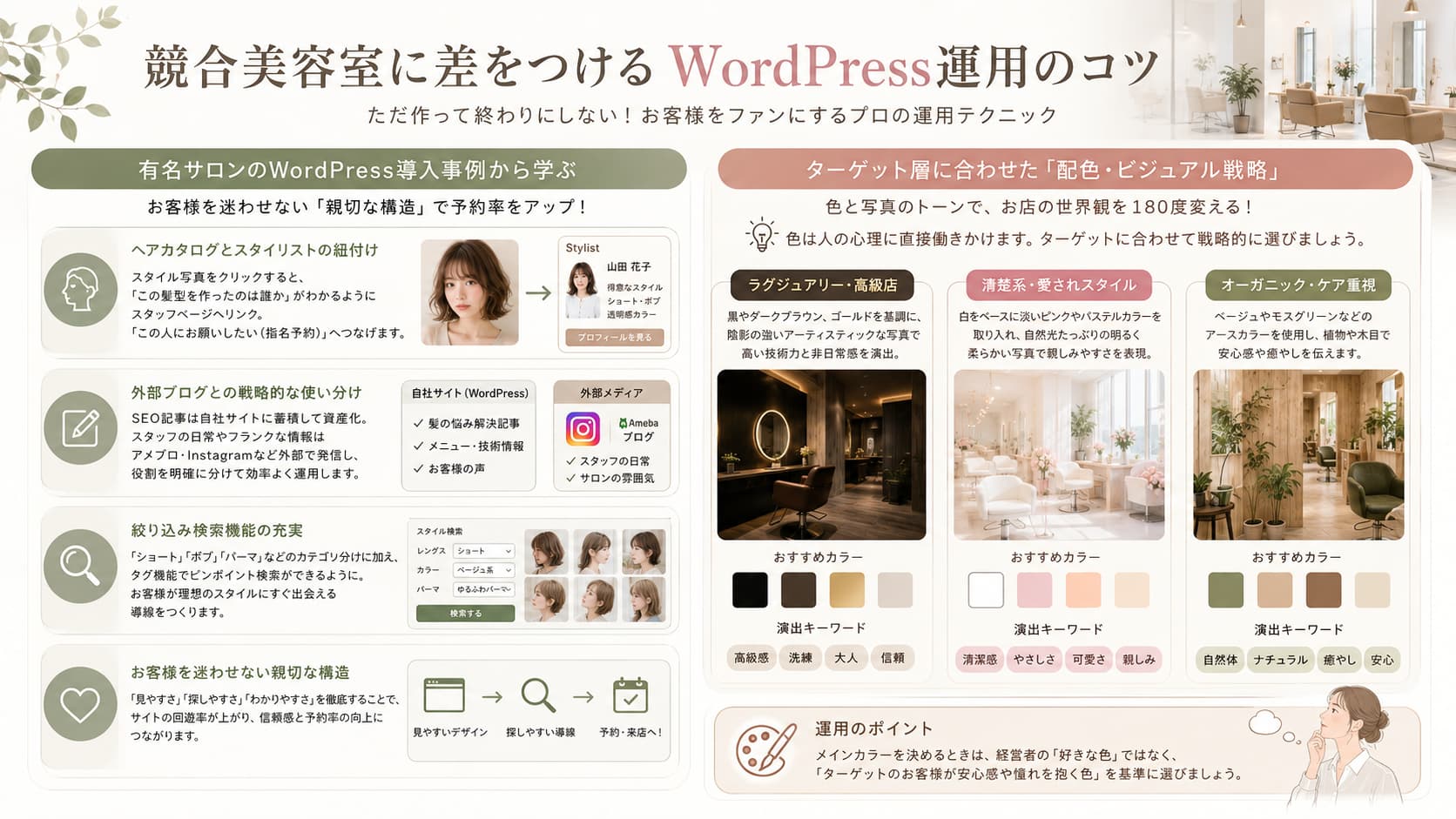 競合美容室に差をつけるWordPress運用とターゲットに合わせた配色・写真戦略