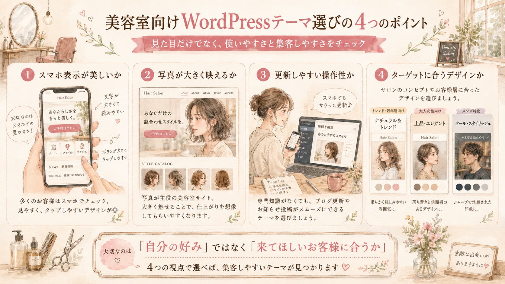 美容室向けWordPressテーマの選び方とスマホ表示・写真・更新しやすさの比較
