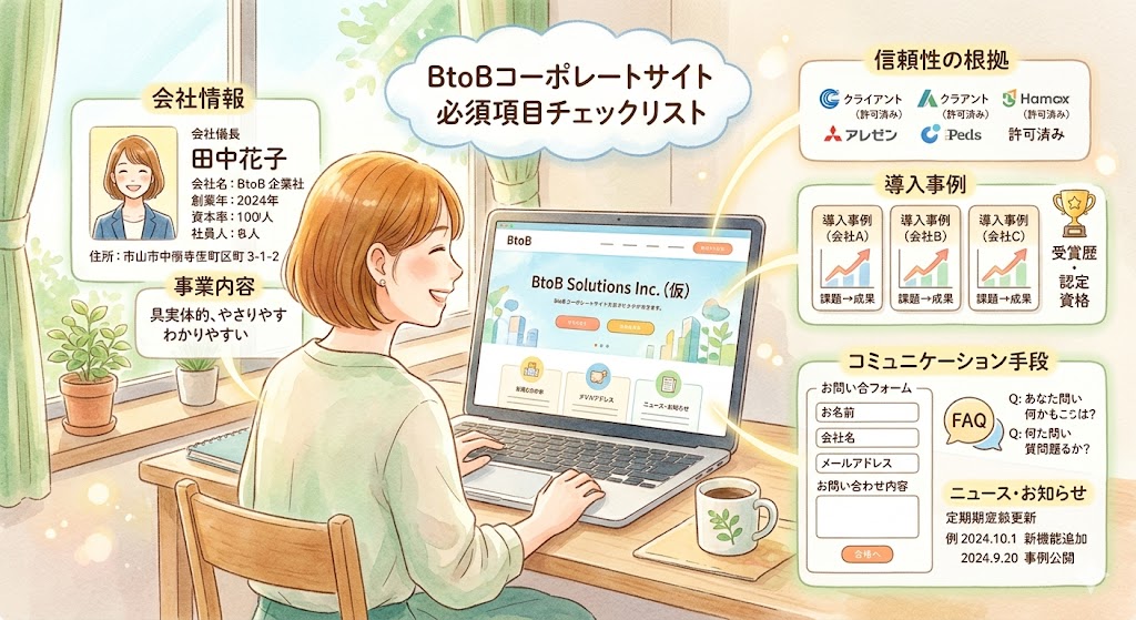 清潔感のあるコーポレートサイトがPC・タブレット・スマホに表示されている様子