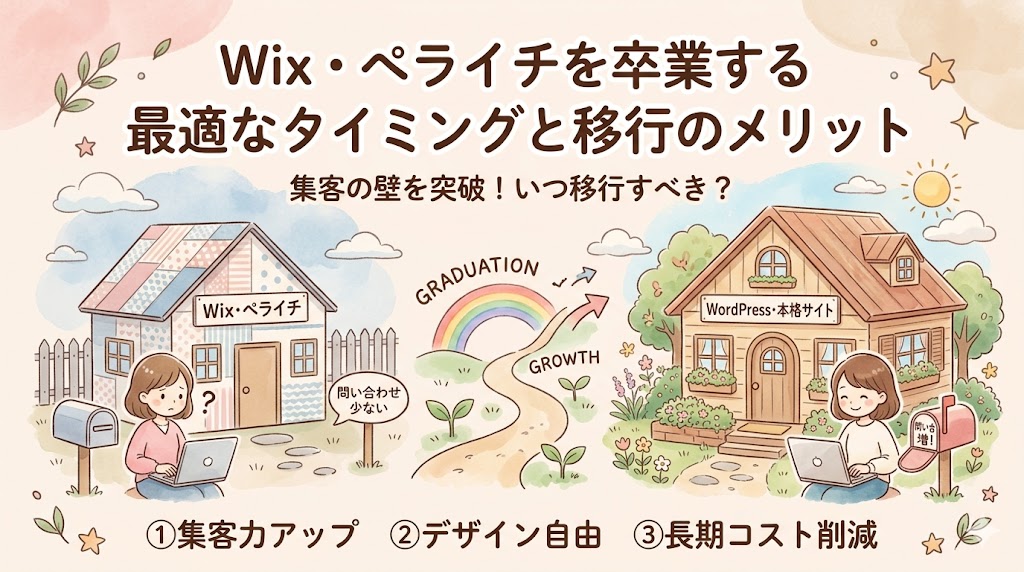 WixやペライチのサイトビルダーからWordPressへ移行するイメージ図