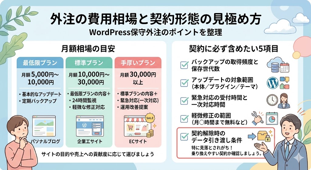 保守契約の料金プランと契約項目を整理した書類のイメージ