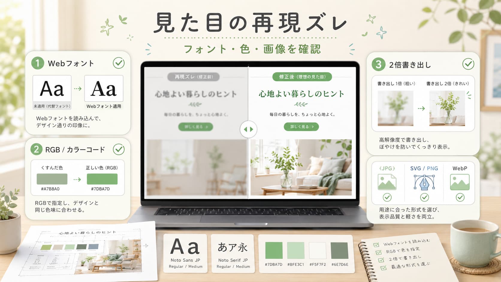 フォント・色・画像がデザインカンプ通りに再現できない原因とWebフォントや画像書き出しの確認方法