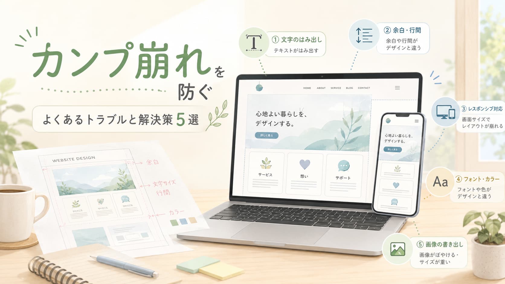 デザインカンプからのコーディングで起きる文字はみ出し・余白・レスポンシブ崩れなどのトラブルと解決策