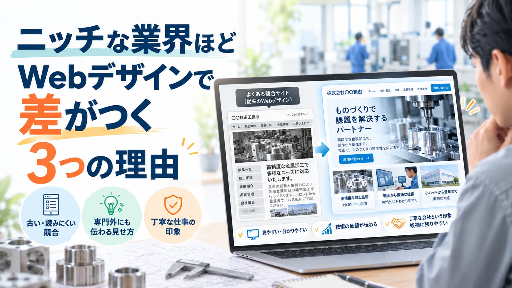 ニッチな製造業でWebデザインが差を生む3つの理由。古い競合サイトと改善後のホームページを比較